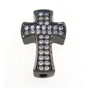 copper cross beads paved zircon, black plated, approx 9x14mm [FDZN4071]