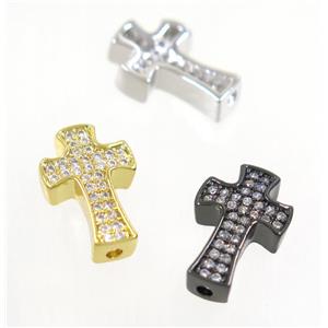 copper cross beads paved zircon, mix color, approx 9x14mm [FDZN4072]