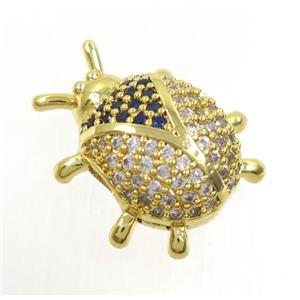 copper bettle beads paved zircon, gold plated, approx 15x17mm, 4mm hole [FDZN4075]