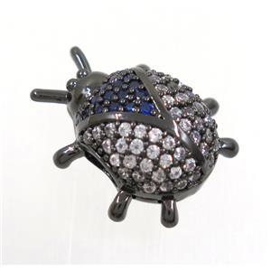copper bettle beads paved zircon, black plated, approx 15x17mm, 4mm hole [FDZN4076]
