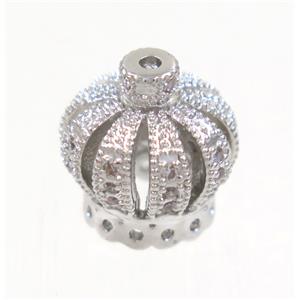 copper crown tassel bail paved zircon, platinum plated, approx 13mm [FDZN4089-13MM]