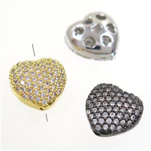 copper heart beads paved zircon, mix color, approx 10mm dia [FDZN4097]