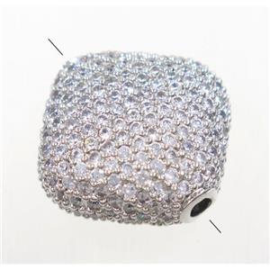 copper square beads paved zircon, platinum plated, approx 18x18mm [FDZN4099]