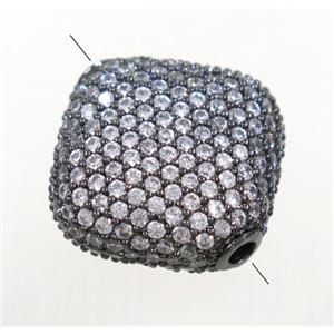 copper square beads paved zircon, black plated, approx 18x18mm [FDZN4101]