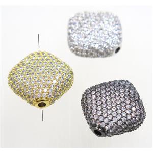 copper square beads paved zircon, mix color, approx 18x18mm [FDZN4102]