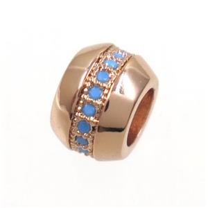 copper rondelle beads paved zircon, turq, rose gold, approx 8mm dia, 4mm hole [FDZN4103]