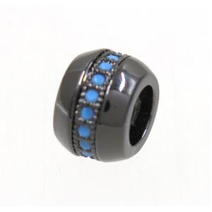 copper rondelle beads paved zircon, turq, black plated, approx 8mm dia, 4mm hole [FDZN4106]