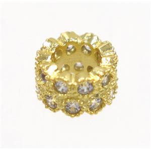 copper rondelle beads paved zircon, gold plated, approx 8mm dia, 4mm hole [FDZN4110]