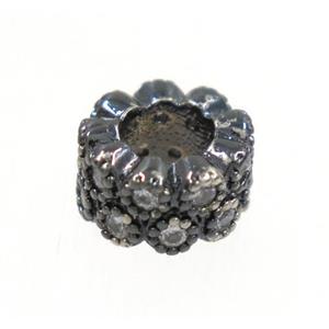 copper rondelle beads paved zircon, black plated, approx 8mm dia, 4mm hole [FDZN4111]