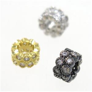 copper rondelle beads paved zircon, mix color, approx 8mm dia, 4mm hole [FDZN4112]
