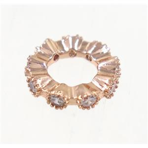 copper rondelle bead paved zircon, rose gold, approx 11mm dia, 5mm hole [FDZN4113]