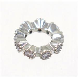 copper rondelle bead paved zircon, platinum plated, approx 11mm dia, 5mm hole [FDZN4114]