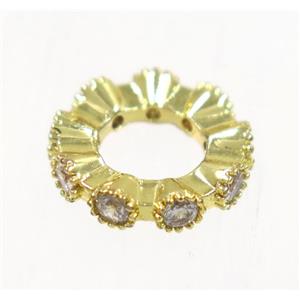 copper rondelle bead paved zircon, gold plated, approx 11mm dia, 5mm hole [FDZN4115]