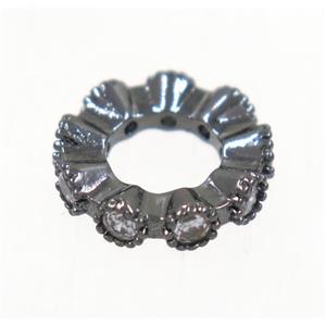 copper rondelle bead paved zircon, black plated, approx 11mm dia, 5mm hole [FDZN4116]