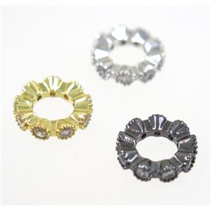 copper rondelle bead paved zircon, mix color, approx 11mm dia, 5mm hole [FDZN4117]