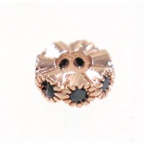 copper rondelle bead paved zircon, rose gold, approx 6mm dia, 2.5mm hole [FDZN4118]