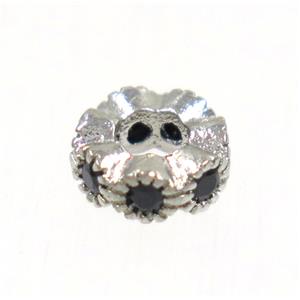 copper rondelle bead paved zircon, platinum plated, approx 6mm dia, 2.5mm hole [FDZN4119]