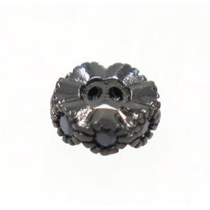 copper rondelle beads paved zircon, black plated, approx 6mm dia, 2.5mm hole [FDZN4121]