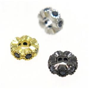 copper rondelle beads paved zircon, mix color, approx 6mm dia, 2.5mm hole [FDZN4122]