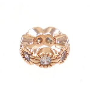 copper rondelle beads paved zircon, rose gold, approx 6mm dia, 2.5mm hole [FDZN4123]