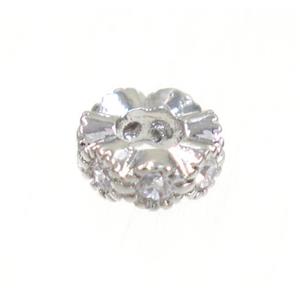 copper rondelle beads paved zircon, platinum plated, approx 6mm dia, 2.5mm hole [FDZN4124]