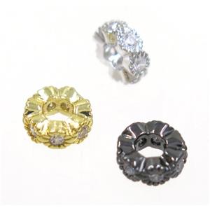 copper rondelle beads paved zircon, mix color, approx 6mm dia, 2.5mm hole [FDZN4127]