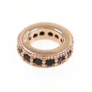 copper rondelle beads paved zircon, rose gold, approx 8mm dia, 4.5mm hole [FDZN4128]