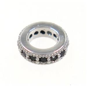 copper rondelle beads paved zircon, platinum plated, approx 8mm dia, 4.5mm hole [FDZN4129]
