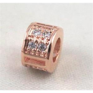 Zircon copper spacer bead, rose gold plated, approx 8.5x6mm, 5mm hole [FDZN413]