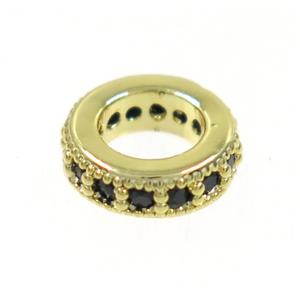 copper rondelle beads paved zircon, gold plated, approx 8mm dia, 4.5mm hole [FDZN4130]