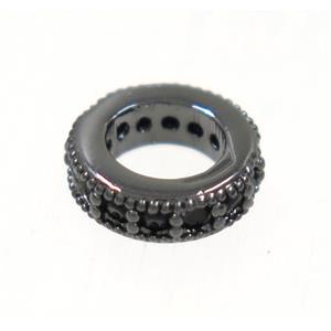 copper rondelle beads paved zircon, black plated, approx 8mm dia, 4.5mm hole [FDZN4131]