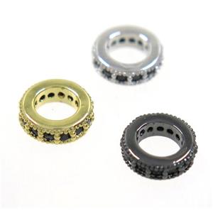 copper rondelle beads paved zircon, mix color, approx 8mm dia, 4.5mm hole [FDZN4132]