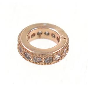copper rondelle beads paved zircon, rose gold, approx 8mm dia, 4.5mm hole [FDZN4133]