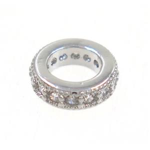copper rondelle beads paved zircon, platinum plated, approx 8mm dia, 4.5mm hole [FDZN4134]
