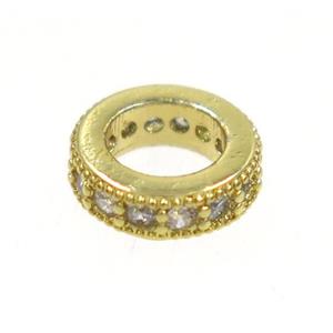 copper rondelle beads paved zircon, gold plated, approx 8mm dia, 4.5mm hole [FDZN4135]
