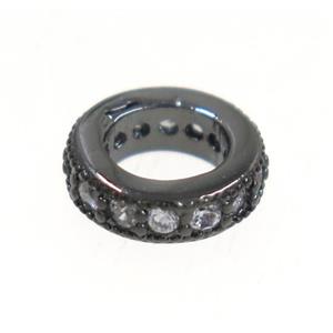 copper rondelle beads paved zircon, black plated, approx 8mm dia, 4.5mm hole [FDZN4136]