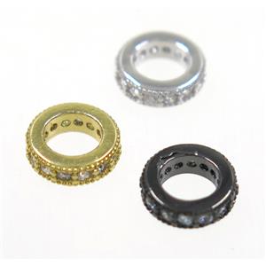 copper rondelle bead paved zircon, mix color, approx 8mm dia, 4.5mm hole [FDZN4137]