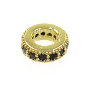 copper rondelle beads paved zircon, gold plated, approx 6mm dia, 3mm hole [FDZN4138]