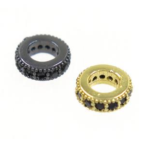 copper rondelle bead paved zircon, mix color, approx 6mm dia, 3mm hole [FDZN4140]