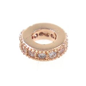 copper rondelle beads paved zircon, rose ogld, approx 6mm dia, 3mm hole [FDZN4141]