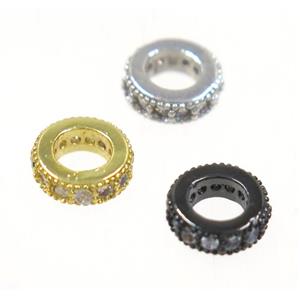 copper rondelle beads paved zircon, mix color, approx 6mm dia, 3mm hole [FDZN4145]