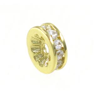 copper heishi beads paved zircon, gold plated, approx 8mm dia [FDZN4148]