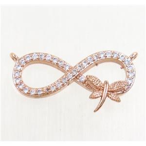 copper infinity pendant paved zircon with 2loops, dragonfly, rose gold, approx 9.5-24mm [FDZN4152]
