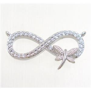 copper infinity pendant paved zircon with 2loops, dragonfly, platinum plated, approx 9.5-24mm [FDZN4153]