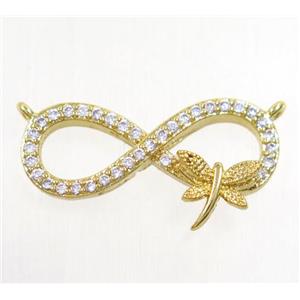 copper infinity pendant paved zircon with 2loops, dragonfly, gold plated, approx 9.5-24mm [FDZN4154]