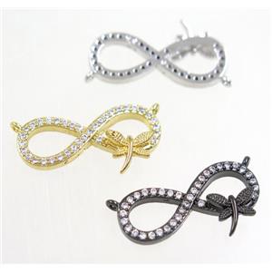 copper infinity pendant paved zircon with 2loops, dragonfly, mix color, approx 9.5-24mm [FDZN4156]