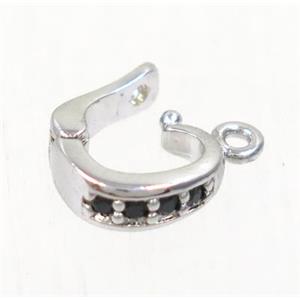 copper clasp paved zircon, platinum plated, approx 7-8mm [FDZN4162]