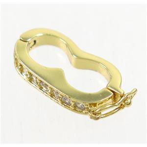 copper clasp paved zircon, gold plated, approx 10-18mm [FDZN4167]
