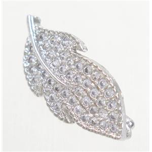 copper leaf clasp paved zircon, platinum plated, approx 12-22mm [FDZN4170]