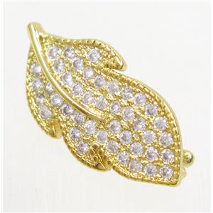copper leaf clasp paved zircon, gold plated, approx 12-22mm [FDZN4171]